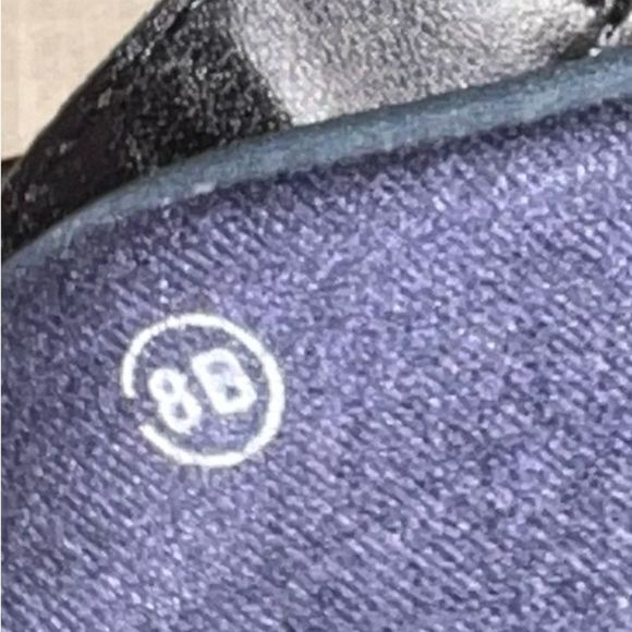 Earth heeled navy leather bootie. Criss cross buckle size 8 2.5” heel - Picture 2 of 9